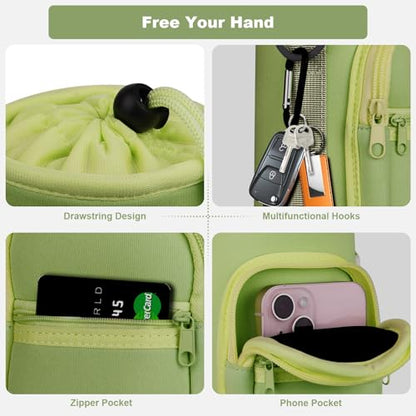 Water Bottle Holder with Strap, Water Bottle Carrier Bag with Phone Pocket, Shoulder Hand Strap Insulated Neoprene 32/40 oz Water Bottle Sleeve for Walking Hiking Camping Gym - color: 7 GREEN, size: under 32oz