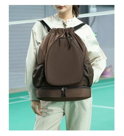 Multifunctional sports bag, backpack, independent shoe compartment, can hold basketball, badminton and tennis(Brown) - color: Brown