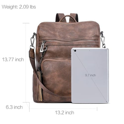 CLUCI Backpack Purse for Women Large Leather Travel Backpack Work Fashion Ladies Casual Daypack with Tassel Two-Tone Coffee - color: Two-tone Coffee