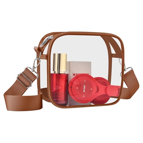 Clear Bag for Stadium Events, Clear Messenger Wallets with Adjustable Strap - color: Coffee Brown, size: Large