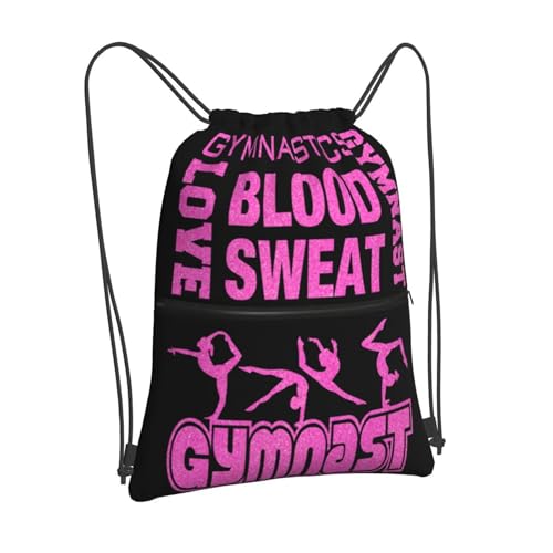 Gymnastics Gym Drawstring Bags, Pink Women Love Gymnastics Drawstring Backpack, Waterproof Sackpack String Bag with Zippered Pocket, Cinch Sackpack for Beach Shopping Yoga Outdoor Sport - color: Gymnastics