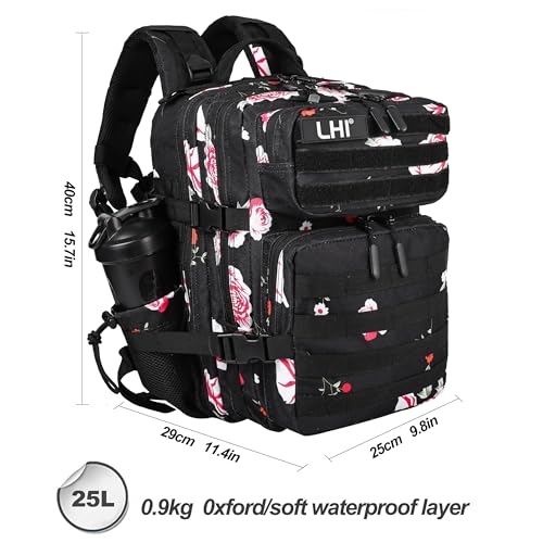 LHI Tactical Military Backpack for Men and Women 25L/35L Army Assault Pack Bag Small Rucksack with Bottle Holder - color: 25l-flower, size: Small