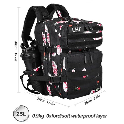 LHI Tactical Military Backpack for Men and Women 25L/35L Army Assault Pack Bag Small Rucksack with Bottle Holder - color: 25l-flower, size: Small