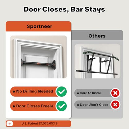 Sportneer Pull Up Bar Doorway Chin Up Bar No Screws Door Frame Chin Up Push Up Sit Up Bar Adjustable 75-94cm (29.5''-37'') Up to 200kg Capacity Workout Bar