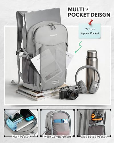 WATERFLY Lightweight Packable Backpack, 25L Small Foldable Travel Daypack | Multi-Pocket with Luggage Strap, Breathable Back Pad, Comfortable to wear, Easy to Fold, Compact Day Pack for Hiking Outdoor - color: Grey