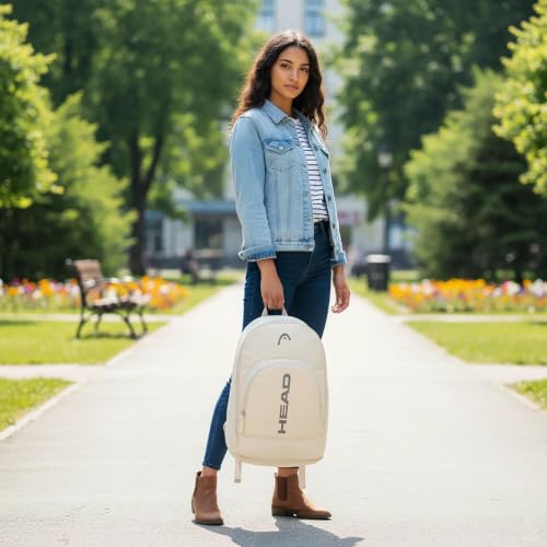 HEAD Gym Tennis Backpack for Women with Shoes Pocket Fits 15.6 inch Laptop - color: Beige With Bottom Pocket