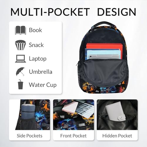 Toddler Backpack Set - 3Pcs Truck Backpacks for Boys - Kids Bookbag with Lunch Box & Pencil Case - Durable School Bag for Kindergarten/Preschool/Elementary (17 Inch) - color: Multicolor
