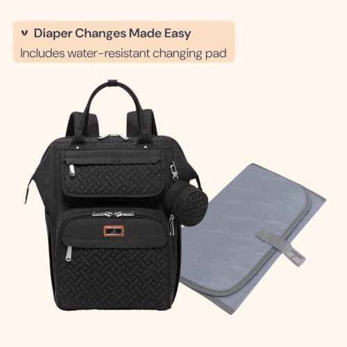 BabbleRoo Diaper Bag Backpack, Multifunction Nappy Changing Bag with Changing Pad, Stroller Straps & Pacifier Case, Unisex Stylish Travel Back Pack for Moms & Dads - Black - color: Black