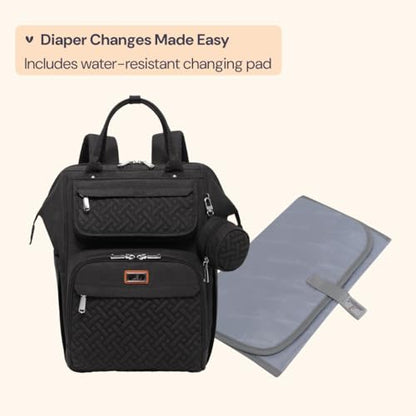 BabbleRoo Diaper Bag Backpack, Multifunction Nappy Changing Bag with Changing Pad, Stroller Straps & Pacifier Case, Unisex Stylish Travel Back Pack for Moms & Dads - Black - color: Black