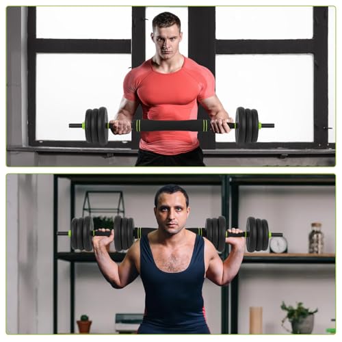 44LB 4-in-1 Adjustable Dumbbell Set – Dumbbells, Barbells, Kettlebells & Push-Up Handles – Home Gym Strength Training – Anti-Slip ABS Grip, Quiet Rubber-Coated Plates, Compact Design, Black+Green