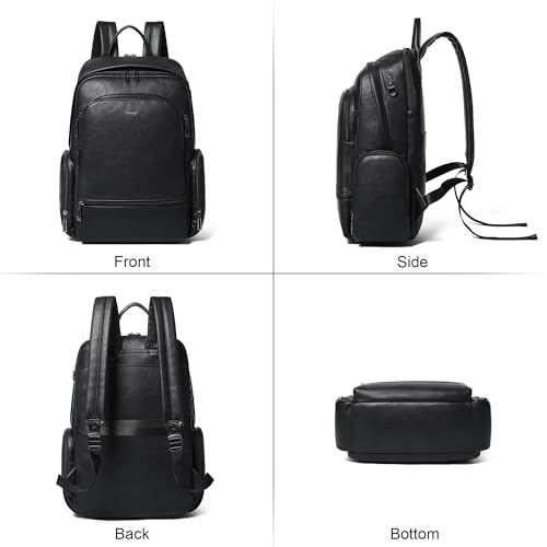 Leather Backpack for Women Men, Fits 16.0 Inch Laptop, Soft Vegan Leather Backpack for Travel and Daily Use, Black - color: 2-1 Black