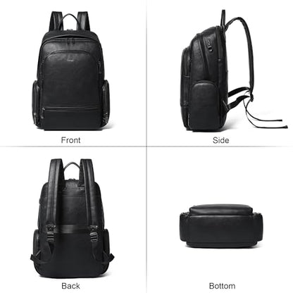Leather Backpack for Women Men, Fits 16.0 Inch Laptop, Soft Vegan Leather Backpack for Travel and Daily Use, Black - color: 2-1 Black