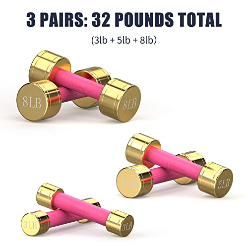 TECHNOAGE Round Dumbbell Sets with Steel Handle, Odorless Neoprene rubber Handle Cover - color: Rose