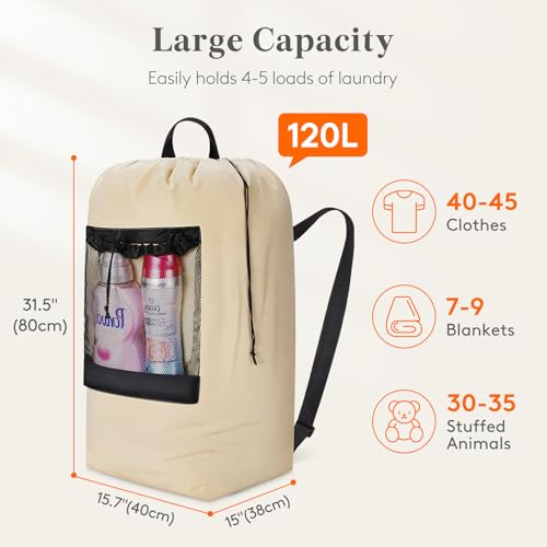 Lifewit Laundry Bag Backpack Travel, 120L, Khaki - color: Khaki, size: 120L
