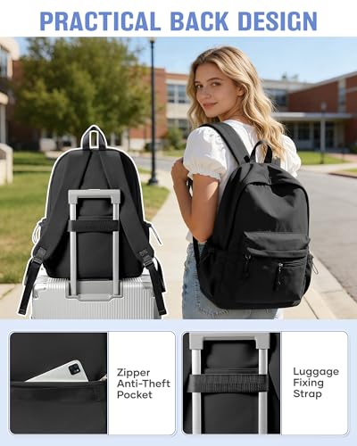 Black School Backpack for Girls Boys Bookbag Cute Aesthetic College Backpack Women Middle High School Teen Students Book Bag Lightweight Gym Work Laptop Casual Daypack Backpacks Men - color: Black