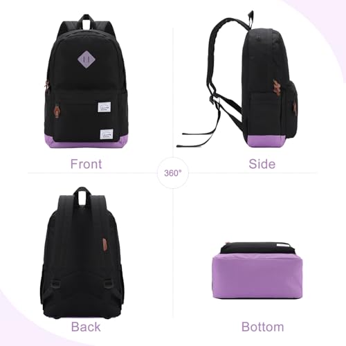Backpack for Men Women,VASCHY Classic Water-resistant Lightweight Travel School Backpack Casual Daypack - color: Black Purple