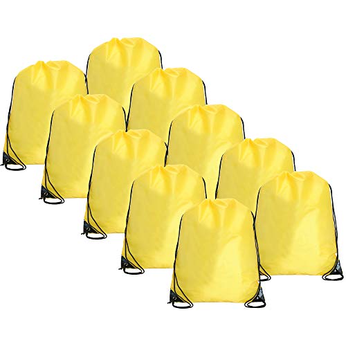 Threadart Yellow Drawstring Backpack - Pack of 10 Cinch Sack 15x18.5 | Pack of 10 Yellow drawstring cinch backpacks, 15"x18.5"; for gym, sports, travel, school & DIY decorating - color: Yellow