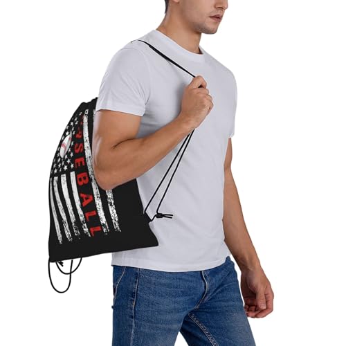 American Baseball Flag Unisex Drawstring Backpack Bag Sport Gym Travel Swim Sackpack - color: American Baseball Flag3