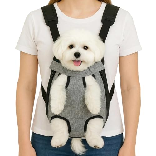 Dog Backpack Carrier, Front Pocket for Essentials, Legs Out Carrying Sling Travel Bag for Small Medium Dogs 4-7 Lbs, Soft Wearable Puppy Chest Carry Backpacks for Walking/Hiking/Camping/Traveling - color: Heather Grey, size: M