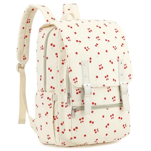Corduroy Women Travel Backpack, College Laptop Backpack Casual Daypack School Bookbag for 15.6 Inch Laptop (Corduroy Cherry) - color: Corduroy Cherry
