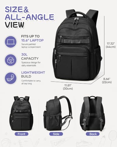 Black Backpack for School, High School Bookbag Back Pack for Teens Girls Boys, Lightweight College Backpack Book Bag for Women Men, Simple Casual Daypack Backpack Mochilas Escolares para Adolescentes - color: A2-black