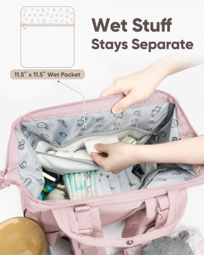 BELALIFE Baby Diaper Backpack Bag, Baby Essentials Travel Backpack for Moms Dads, with Changing Pad, Insulated Bottle Holders & Stroller Straps, Pink - color: Pink