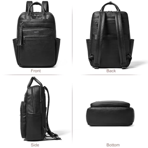 Shrrie Laptop Backpack for Women 15.6 inch Travel Leather Backpack Purse Work Computer Backpacks for Business College Black - color: Black