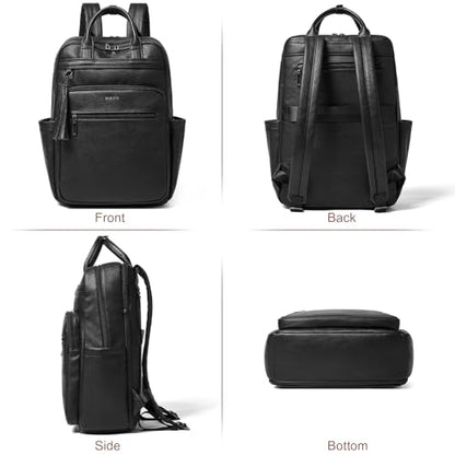 Shrrie Laptop Backpack for Women 15.6 inch Travel Leather Backpack Purse Work Computer Backpacks for Business College Black - color: Black