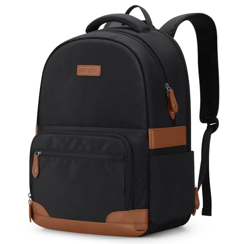 RealCool 15.6-17.3" Laptop Backpack, 31L Water Resistant Travel Bag | Independent frame opening, lightweight ,multi-compartments, ergonomic padded straps, luggage belt, for School,Business Trip - color: Black
