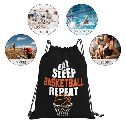 Eat Sleep Basketball Repeat Unisex Drawstring Backpack Bag Sport Gym Travel Swim Sackpack - color: Eat Sleep Basketball Repeat2