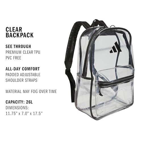 adidas Clear Backpack – See-Through Transparent Stadium Bag - color: Clear/Black/2.0