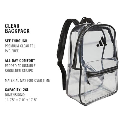 adidas Clear Backpack – See-Through Transparent Stadium Bag - color: Clear/Black/2.0