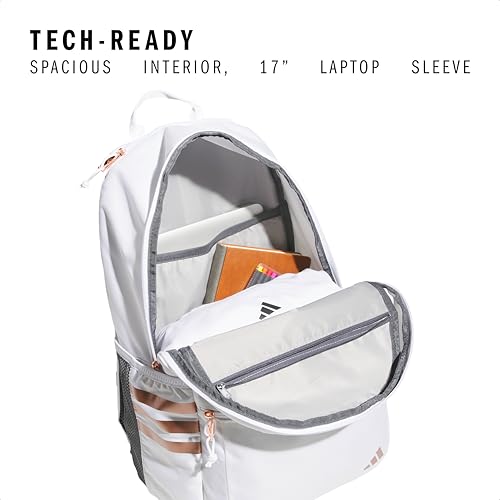 adidas Classic 3-Stripe Backpack for Laptop, School and Travel, 28L - color: White/Rose Gold/5.0