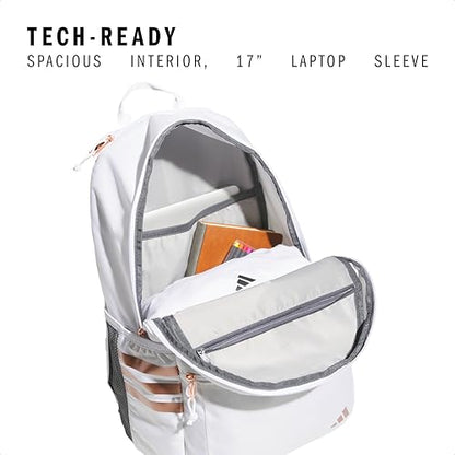 adidas Classic 3-Stripe Backpack for Laptop, School and Travel, 28L - color: White/Rose Gold/5.0