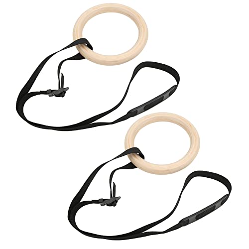 Wooden Gymnastic Rings with Adjustable Buckle Straps, Pull Up Exercise Rings, 330lbs Capacity Full Body Workout Training Rings for Home Gym, Office or Outdoor Use