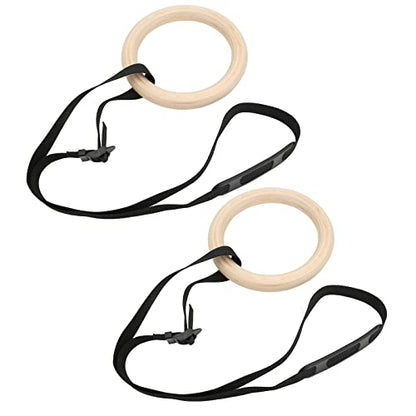 Wooden Gymnastic Rings with Adjustable Buckle Straps, Pull Up Exercise Rings, 330lbs Capacity Full Body Workout Training Rings for Home Gym, Office or Outdoor Use