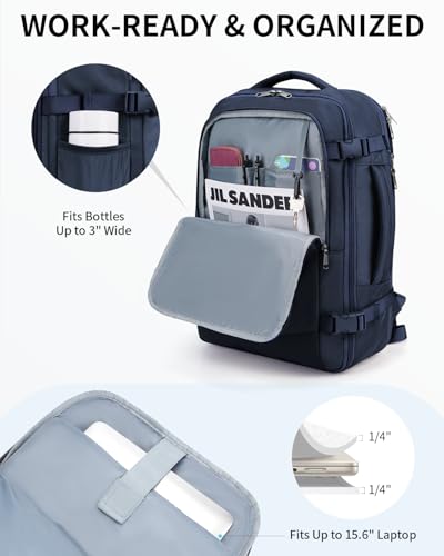 ECOHUB Carry On Travel Backpack, Expandable Airlines Personal Item Bag 18x14x8, Water Resistant 17 inch Laptop Backpack Flight Approved, 12 Pockets 30L Work Backpacks with Wet Pocket Cable Slot, Blue - color: Blue, size: 18 inch underseat
