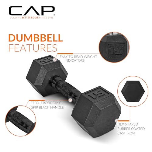 CAP Rubber Coated Hex Dumbbell Set with Storage Rack | 100–210 lb Options, Space-Saving Vertical Compact Storage for Home Gym Strength Training - size: 100 lb - Set, style: Black Handle