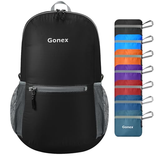 Gonex Ultra Lightweight Packable Backpack Daypack Handy Foldable Camping Outdoor Travel Cycling Backpacking - color: Black