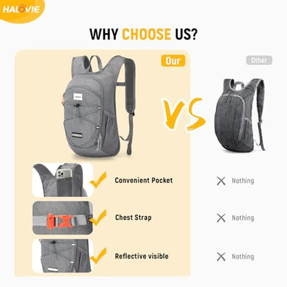 HALOVIE 15L Foldable Hiking Backpack Phone Pocket Lightweight Travel Daypack Shoulder with Chest Strap Small Packable Pack for Walking Women Men (Lightgray) - color: Lightgray