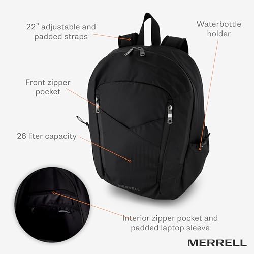 Merrell Eclipse Backpack, Lightweight Pack with Water Bottle Holder & Pockets, Multi-Use - color: Black