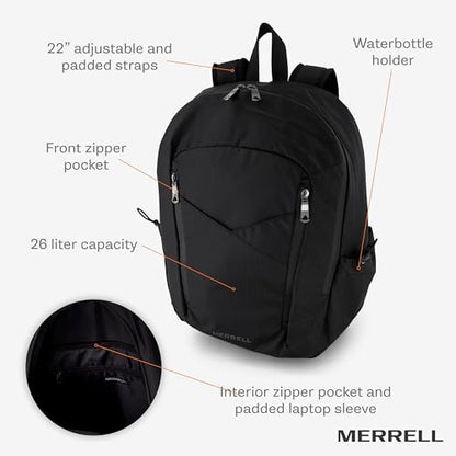 Merrell Eclipse Backpack, Lightweight Pack with Water Bottle Holder & Pockets, Multi-Use - color: Black