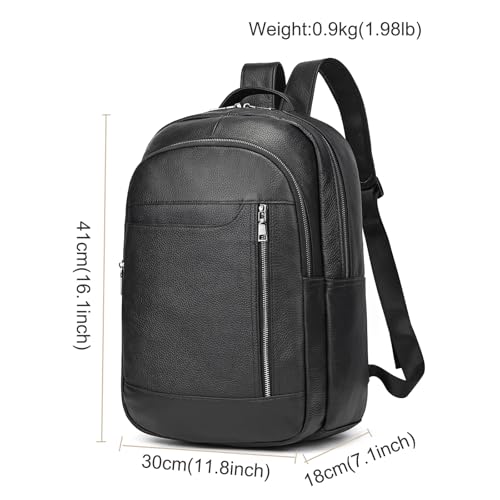 LUUFAN Genuine Leather Backpack for Men, Casual Shoulder Bag Multi Pockets Daypack 15.6 Inch Laptop Bag for Travel Business Outdoor - color: 8016-black