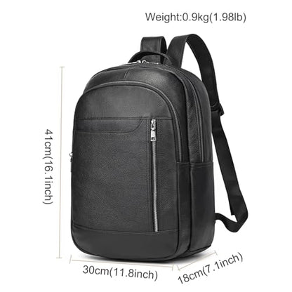 LUUFAN Genuine Leather Backpack for Men, Casual Shoulder Bag Multi Pockets Daypack 15.6 Inch Laptop Bag for Travel Business Outdoor - color: 8016-black