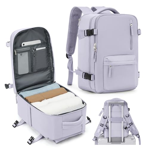 VECAVE Travel Backpack for Women, Airline Flight Approved Carry On Backpacks Waterproof 14 Inch Laptop Backpack with Shoe Compartment Casual Daypack Purple.. - color: H60-purple, size: Small