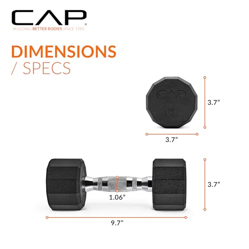 CAP Barbell Coated Hex Dumbbell Weight - Single | 10-120 lbs | Multiple Options - size: 8 lb, style: 12-Sided - Chrome Handle