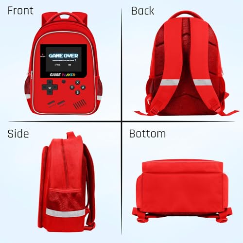 Backpack for School Boys,Gamer Boys Backpack for Elementary Middle School,Student Bookbag for Ages 6-18 Kids Children Teens,17″ Video Game Bookbag Travel Back Pack - color: Game Backpack-red