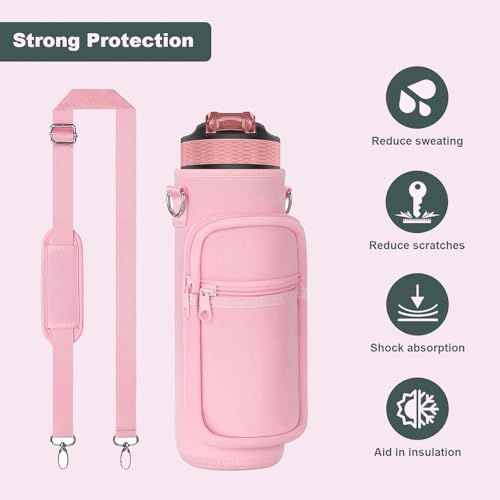Water Bottle Holder with Strap, Insulated Crossbody Sling Bag, Carrier with Phone Pocket for Walking Hiking Camping Fishing - color: Pink 06, size: 32oz Long