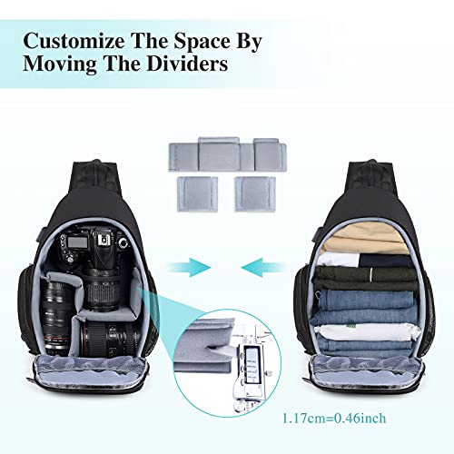 BAIGIO Camera Sling Bag Small Camera Backpack for Photographers,Water-resistant Camera Crossbody Bag Travel Caemra Backpack for DSLR SLR Mirrorless Camera - color: Black