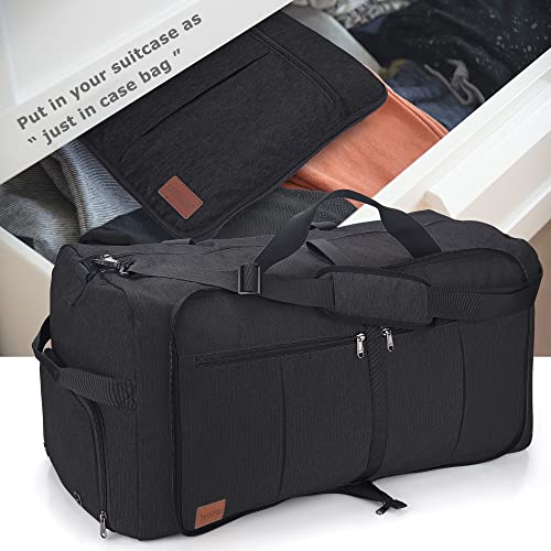 120L Foldable Collapsible Waterproof Travel Duffel Bag for Men and Women with Shoe Compartment - color: Black, size: 120L